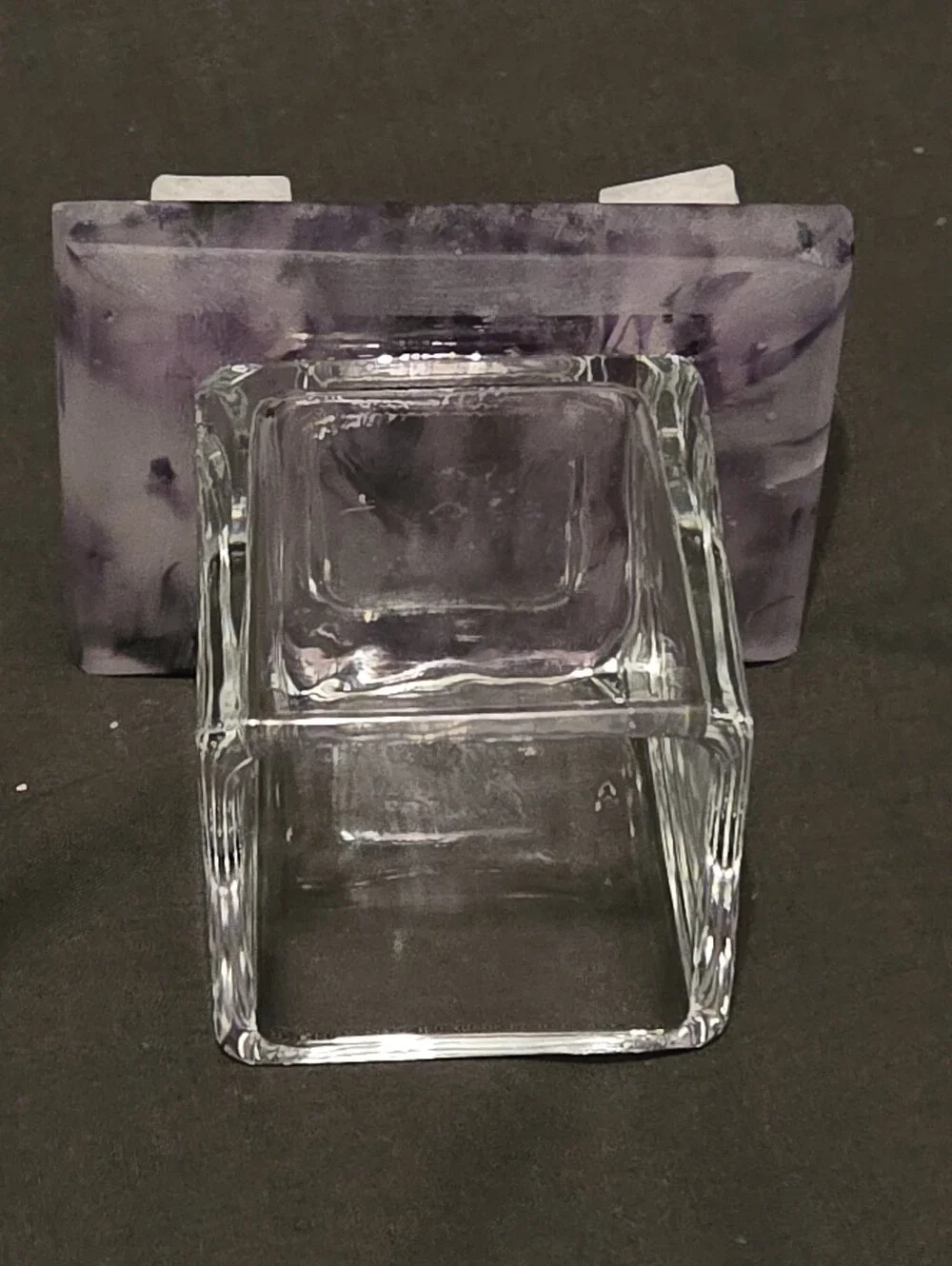 Artisan Glass Votive Candle Holder on Marbled Purple Resin Pedestal Footed Base